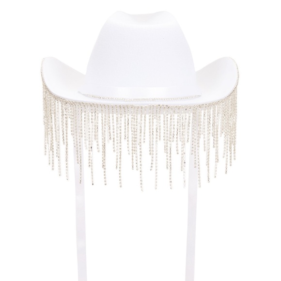 White Rhinestone Fringe Hat - Picture 2 of 4